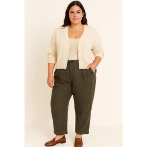 Talbots Green Chinos Relaxed Fit Lightweight 100% Irish linen size 16W